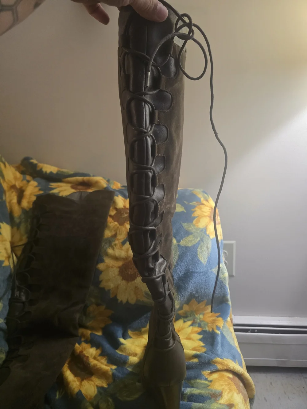 JustFab Brown Lace-Up Suede Ankle Wedge Boots
